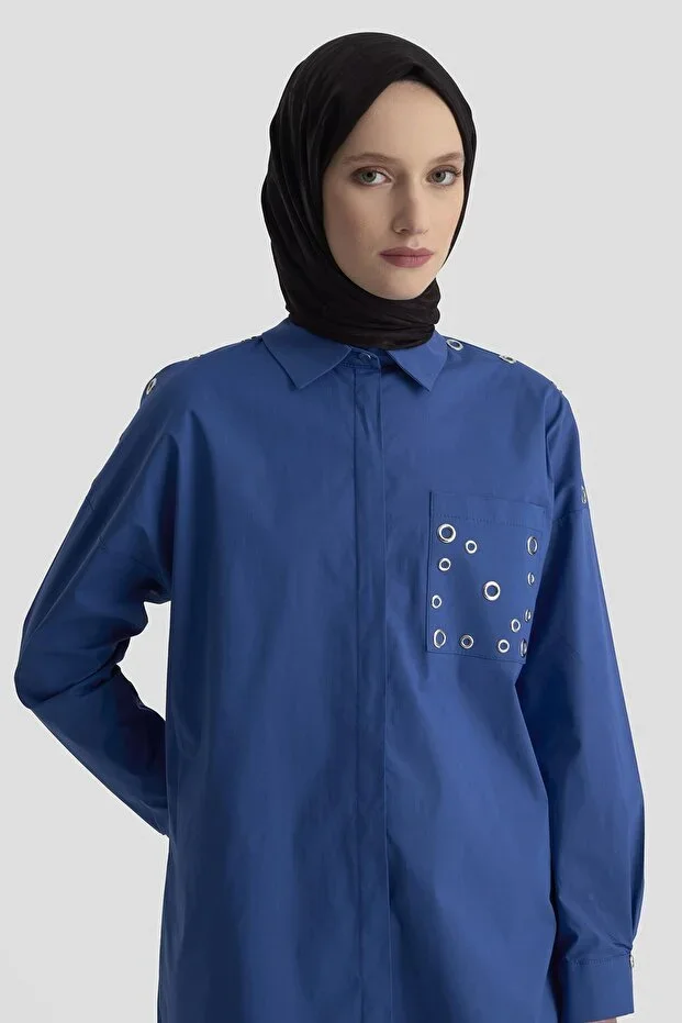 Armine TREND Hidden Button Eyelet Detailed Shirt Navy 25KT420