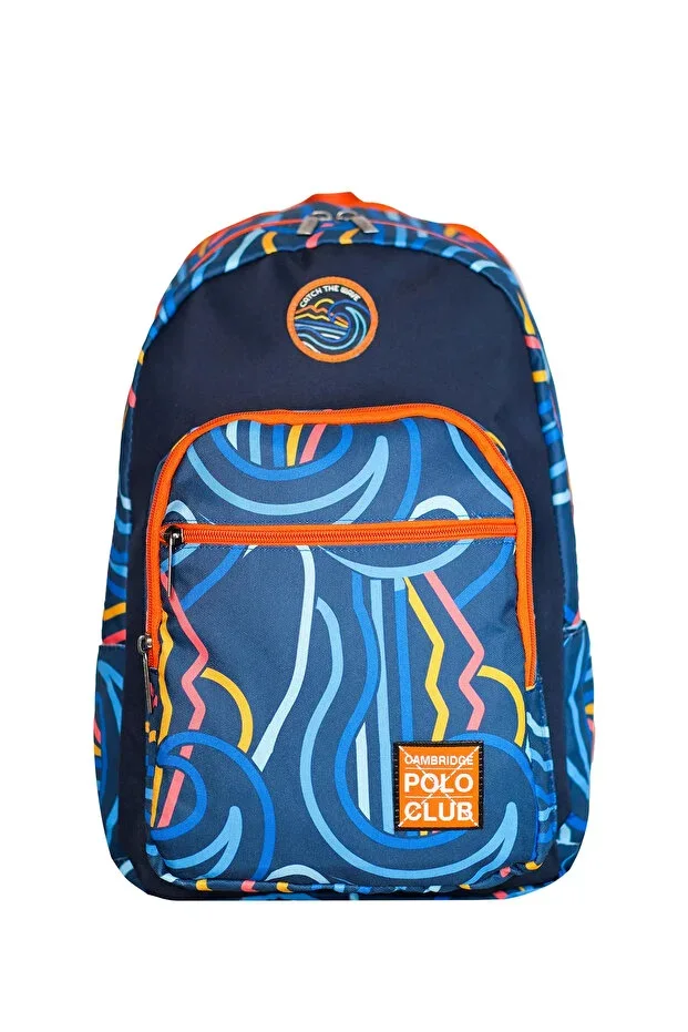 Wave Multi-Compartment Unisex Children's Primary School Bag Navy Blue
