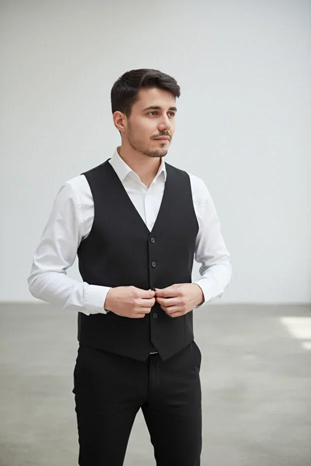 Men's Black Groom's Vest Slim Fit Classic Wedding Engagement Suit Vest
