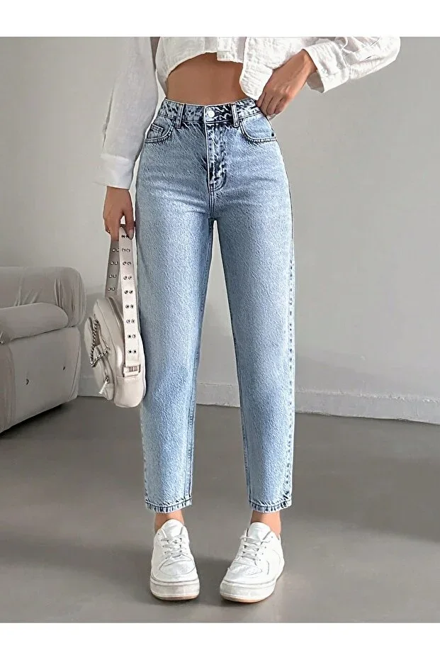 HerTon Women's High Waist Mom Jean Pants 100% Cotton No Stretch
