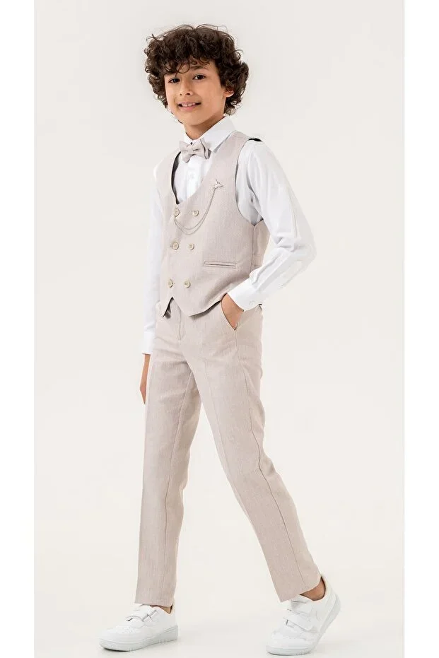 Boys' Suit Set – Trousers, Vest, Shirt, Bowtie, Chain 5-Piece Set