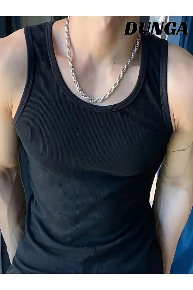 Men's Ribbed Tank Top - Lycra Cotton Rib Halter Neck Tank Top