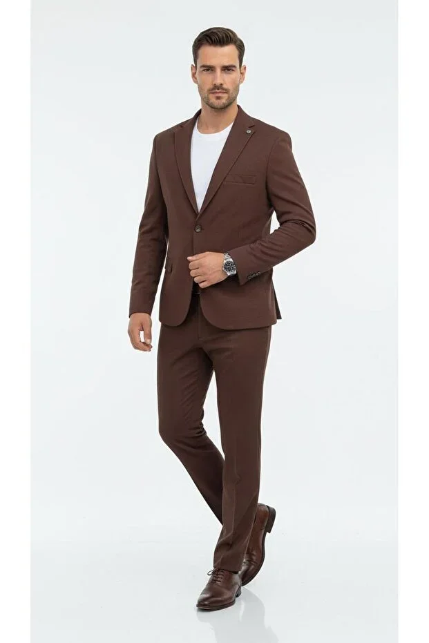 Men's Slim Fit Micro Textured Suit Double Button Modern Fit
