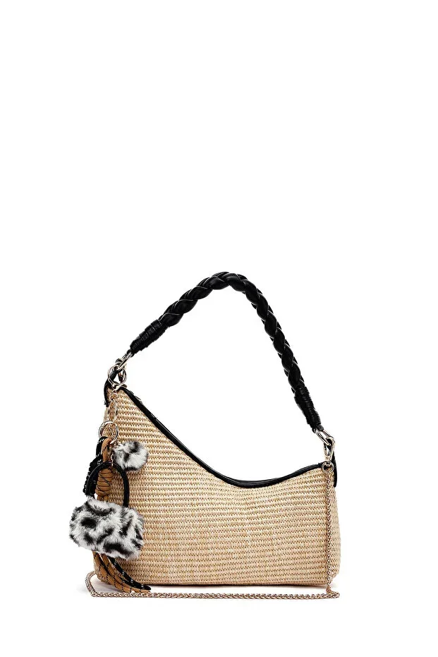 Women's Cream Charmlı Straw Shoulder Bag 26PBD2910M7