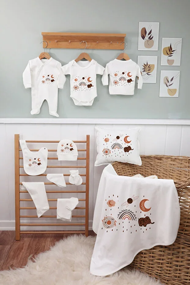 11 Piece Cute Bohemian Print Newborn Hospital Exit Set 100% Cotton