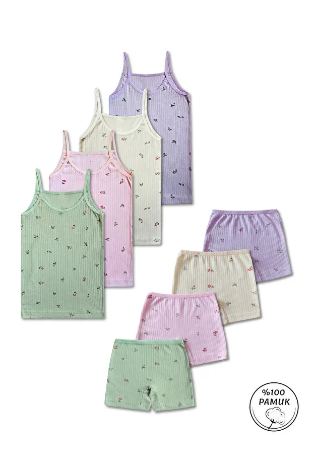 %100 Cotton 8 Piece Girl Child Undershirt Panty Set 4 Piece Set / 2-12 Years