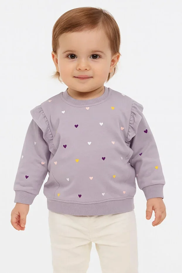 Baby Girl 100% Cotton Ruffled Lilac Sweatshirt - Girls' Clothing