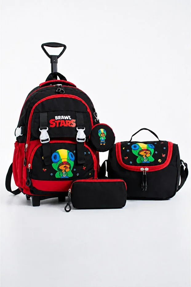 Brawlstars Folding Leg Trolley Set Primary School Bag with Lunch Bag and Pencil Case Set