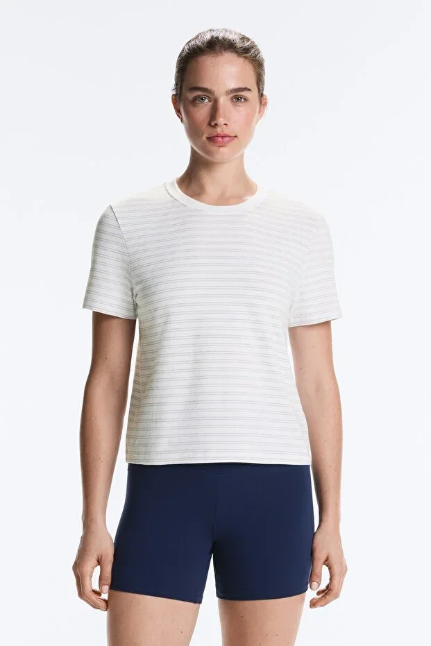 Oysho Cotton blend striped short-sleeved t-shirt