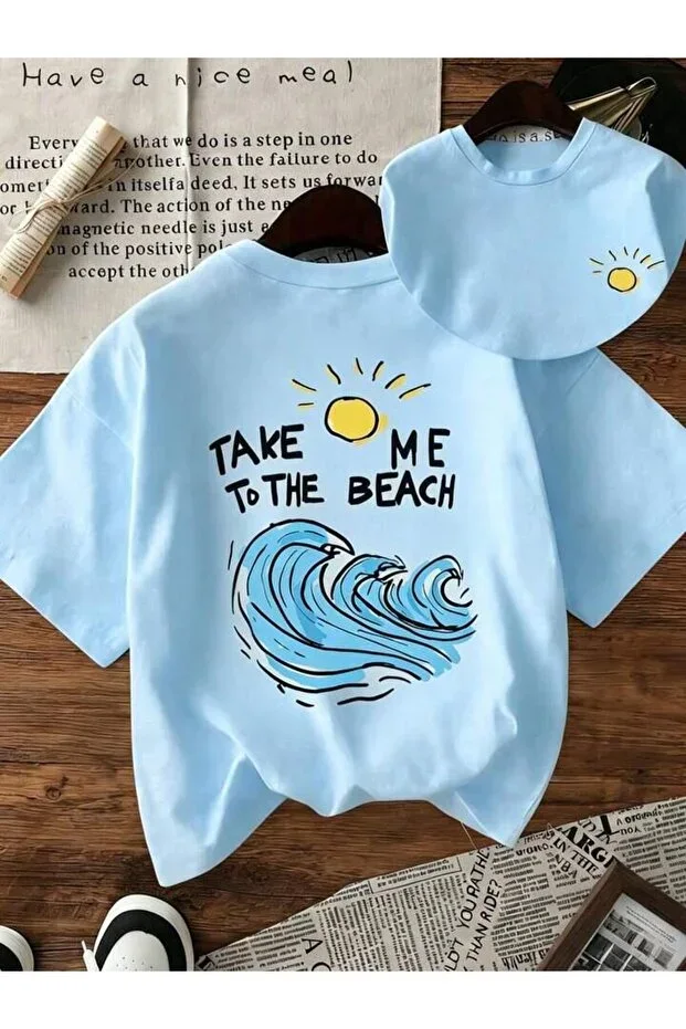 Girl/Boy Child Baby Blue Take Me To The Beach Printed Daily Casual T-shirt
