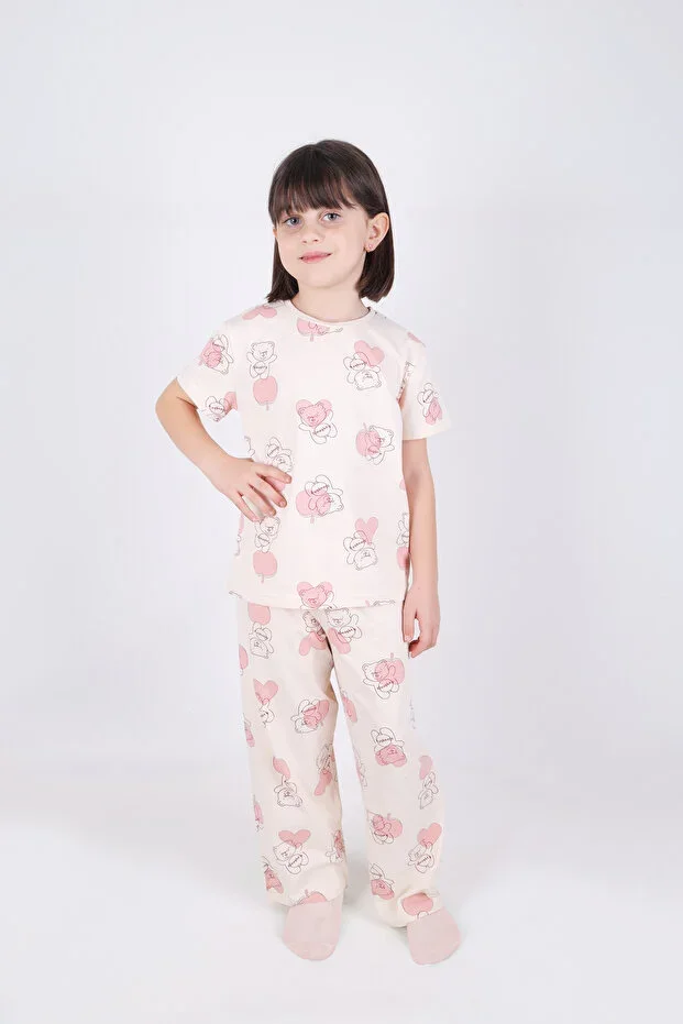 Girls Cotton Heart Patterned Pajama Set