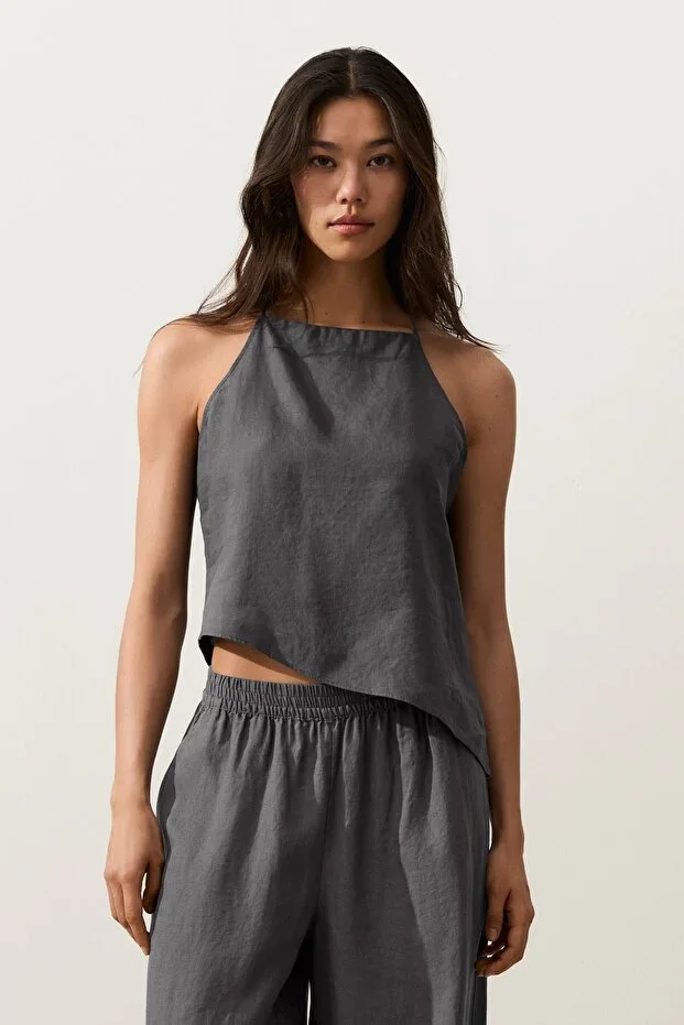 Oysho 100% Linen Asymmetric Sleeveless Top
