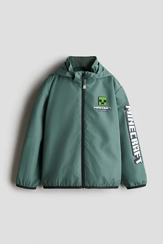 Windbreaker with Hood and Motif Detail
