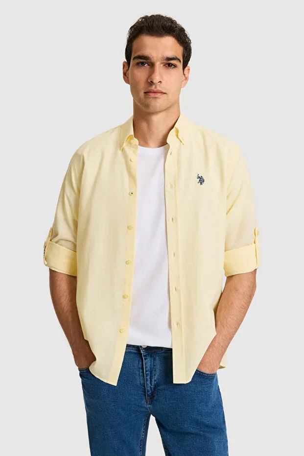 Men's Light Yellow Long Sleeve Basic Shirt 50324660-VR004