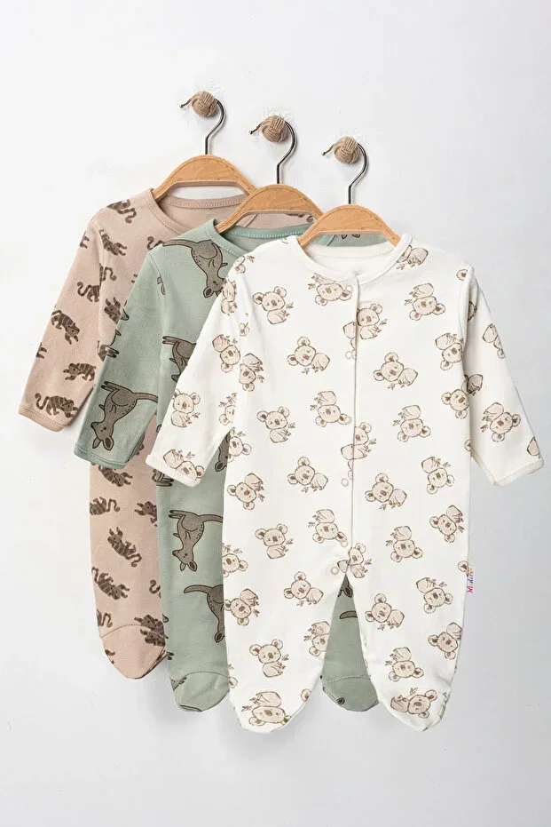 Kanguru Koala Patterned 100% Cotton 3-6-9 Footed 3-Piece Bodysuit Newborn Clothes 3-6-9 Months