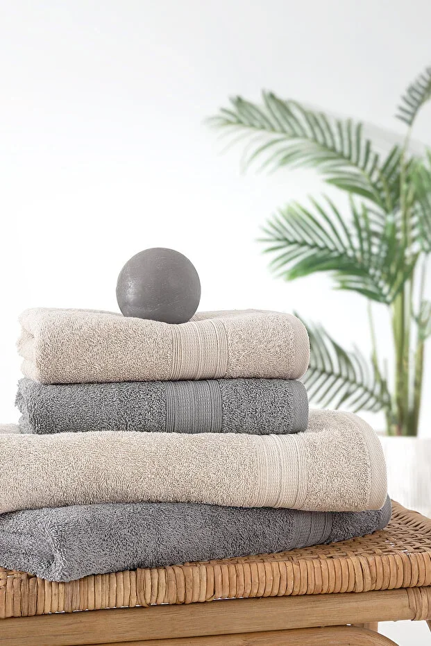 Angelina 4-Piece Bath Towel Set (50x90 cm/70x140 cm) - Beige / Grey