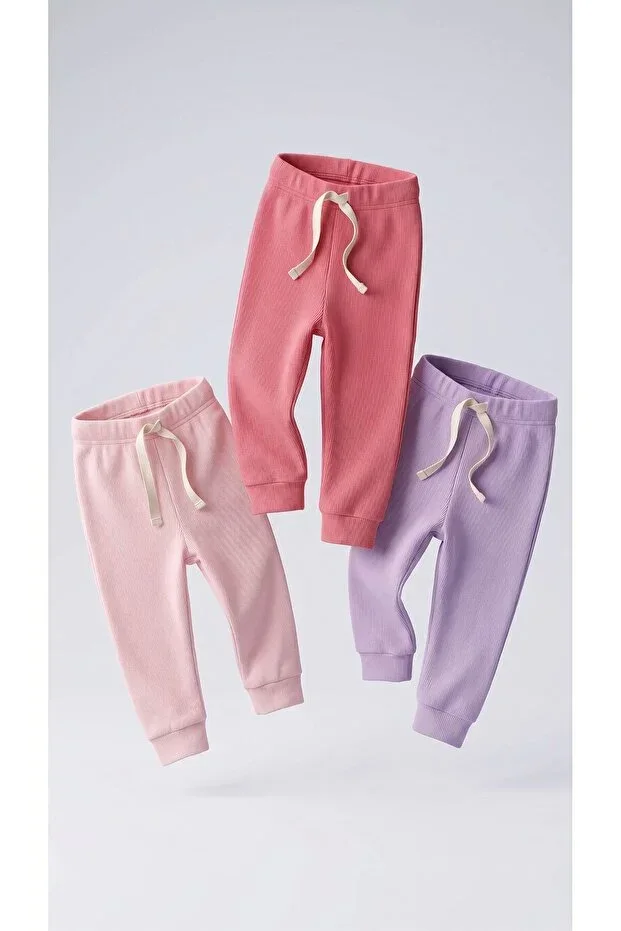 3-Piece Ribbed Leggings Set 100% Cotton Sweatpants