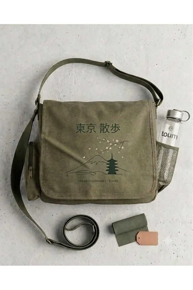 Fuji & Sakura Khaki Crossbody Unisex Messenger Bag