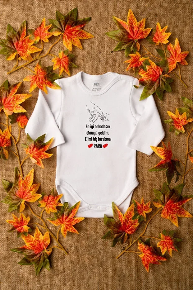 Organik %100 Pamuk Never Let Go Daddy Print Baby Bodysuit Long Sleeve Bodysuit 5176