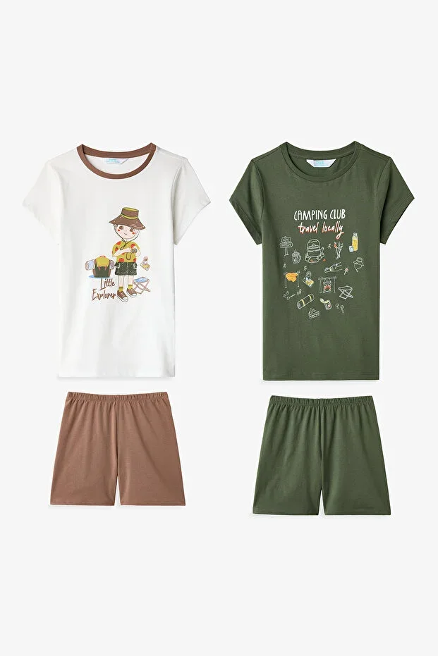 Green Men's Camping Club Cotton 2-Piece Pajama Set