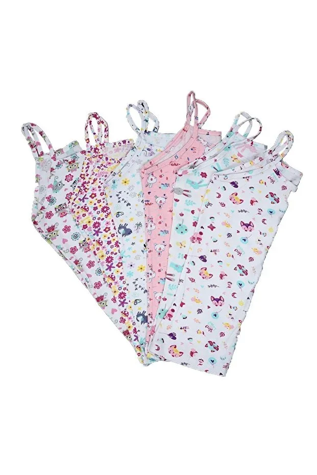 Tkc0850 Girls Elastane Ip Printed Patterned Undershirt 6 Pieces