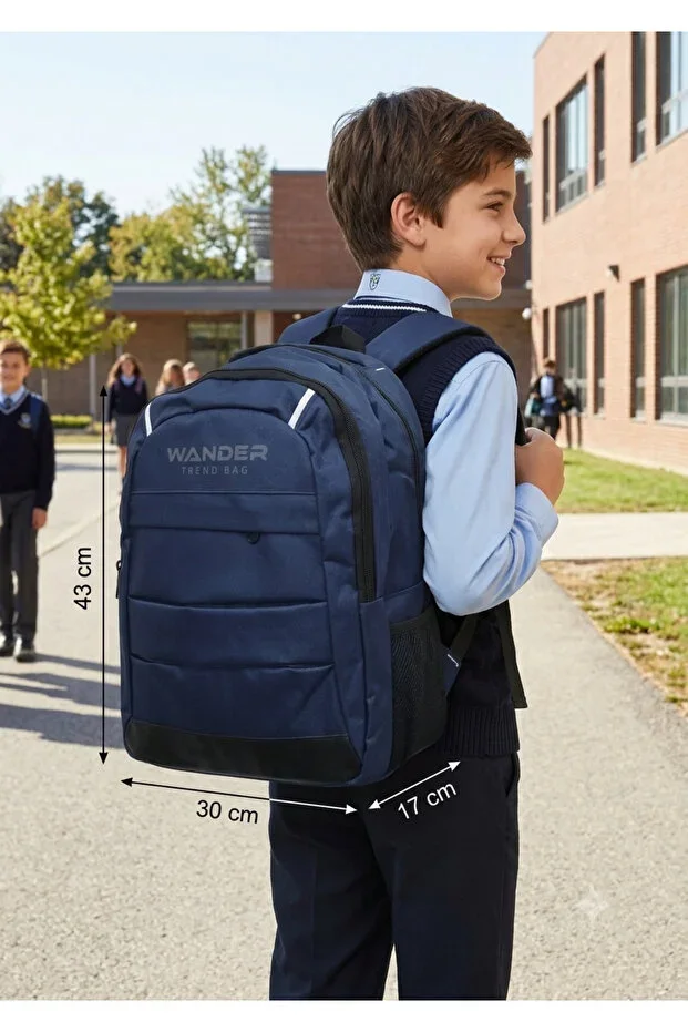 Unisex School Backpack Multi-Compartment Daily Use and Travel Backpack, (Navy Blue)