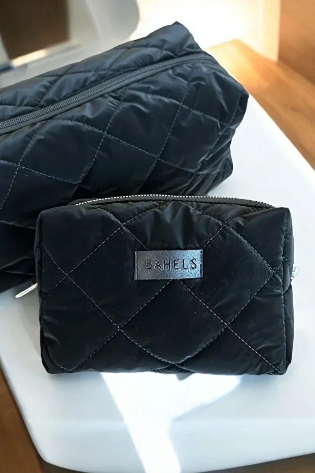 Black Quilted Makeup Bag