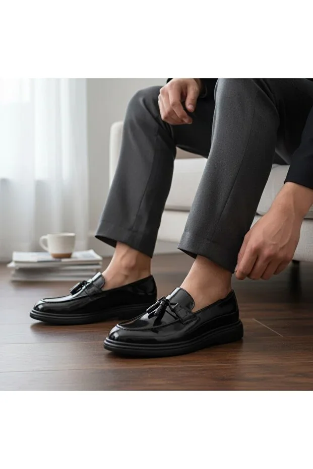 MEN'S PATENT LEATHER LOAFERS WITH TASSELS SUITABLE FOR GROOM AND SUIT CLASSIC OXFORD SHOES