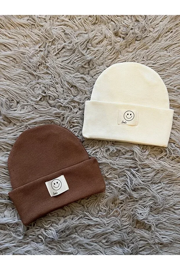 Ygz junior 2-piece pack smile smiley flexible ribbed beanie