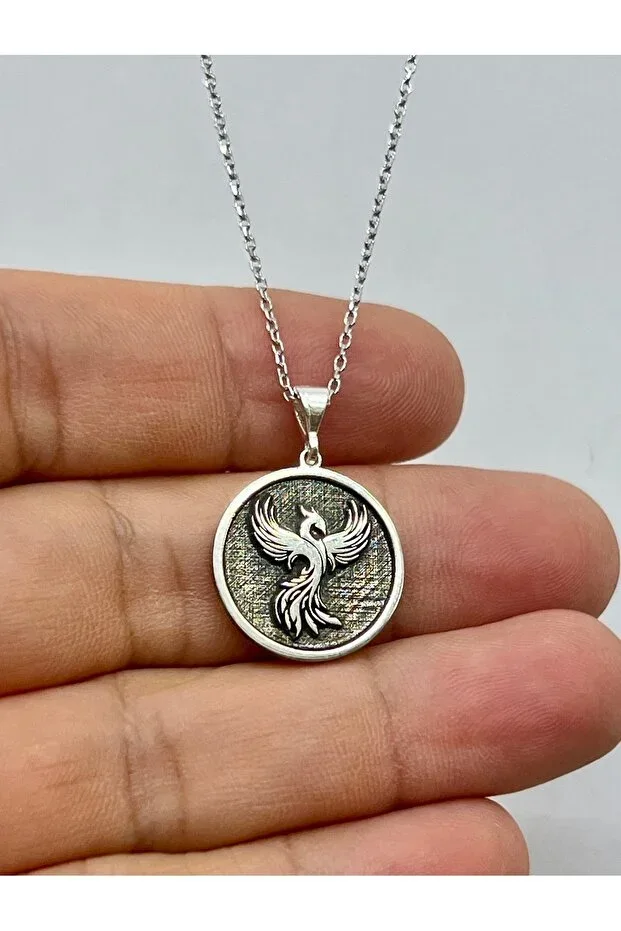 Zümrüd’ü Anka Kuşu Figured Silver Medallion Necklace