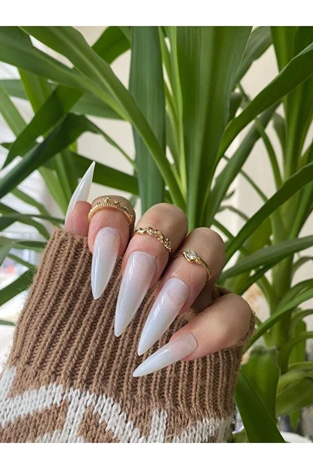 100 Pcs Natural Stiletto False Nails