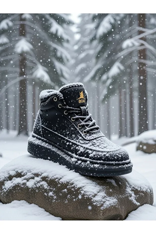 Men's Black Daily Faux Leather Lace-up Winter Boots Fur Lined Waterproof Stylish Comfortable Postals