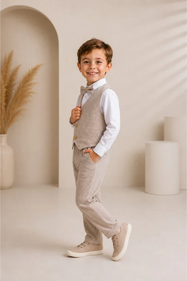 Baby & Kids Boys Striped Suit With Vest Special Occasion Birthday Party