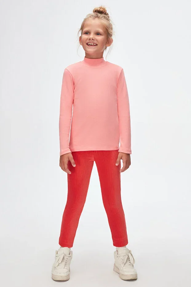 LOVETTI Salmon Basic Winter Half Turtleneck Long Sleeve Girl T-Shirt