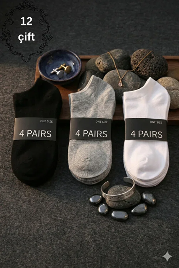 12Pairs Unisex Cotton Ankle Socks Set Black Grey White Daily Sport Cool Comfort