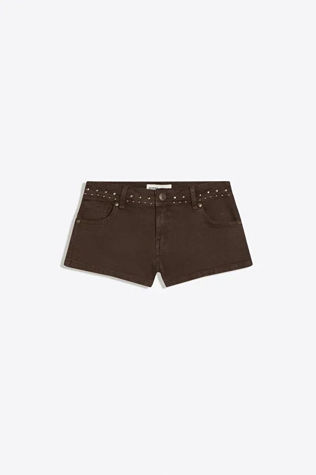 Bershka Ribbed fabric studded shorts