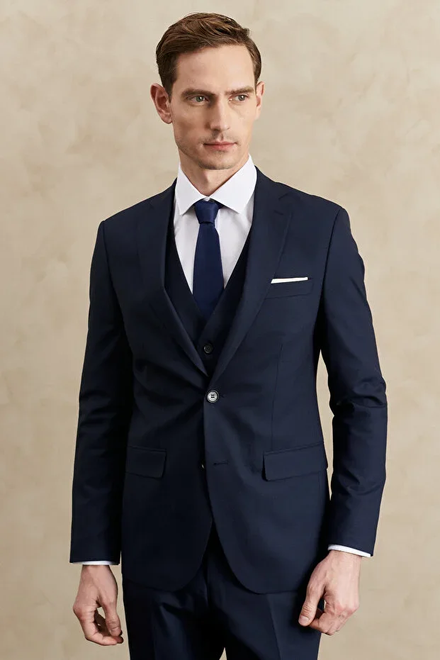 ALTINYILDIZ CLASSICS 4A3110000004 Navy Blue Vest Slim Fit Nylon Suit