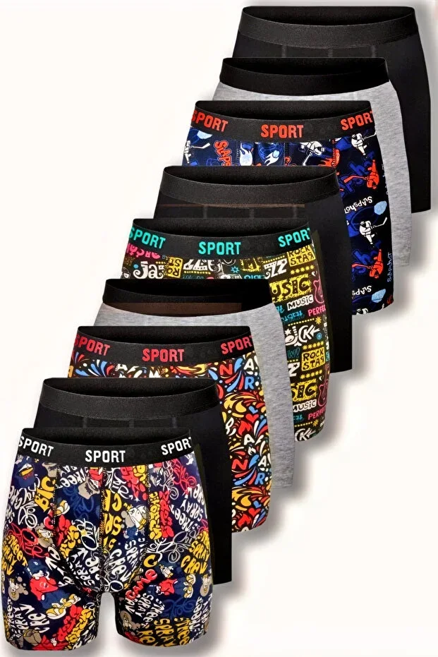 Patterned Plain Mixed Men's 9-Pack Cotton Boxer