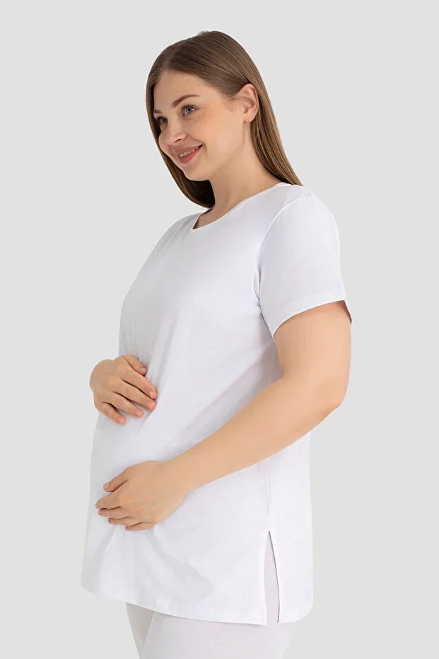 Cotton Lycra White Short Sleeve Maternity T-shirt Comfortable and Breathable Maternity Wear