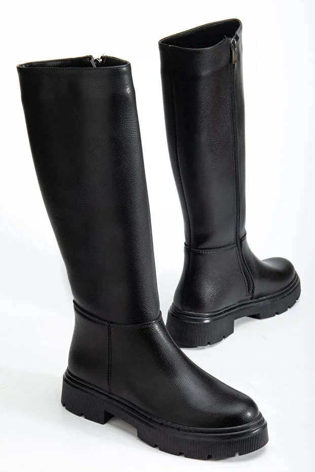 Women's Black Below-Knee Zippered Comfortable Boots