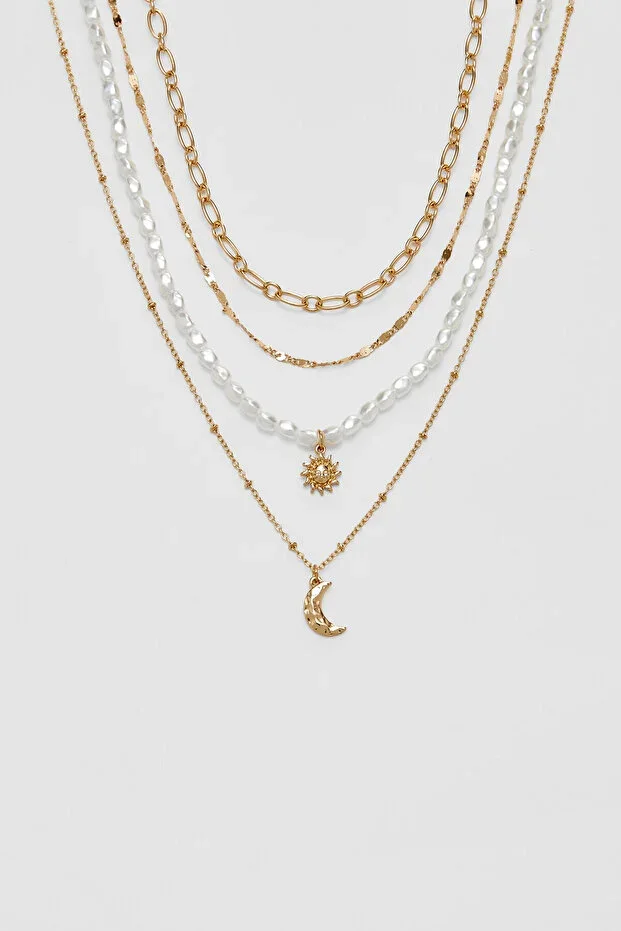 4-Piece Moon and Sun Necklace Set