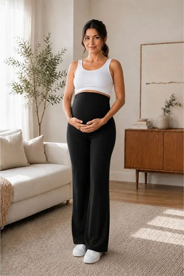 Women's Black High Waist Wide Leg Maternity Pants