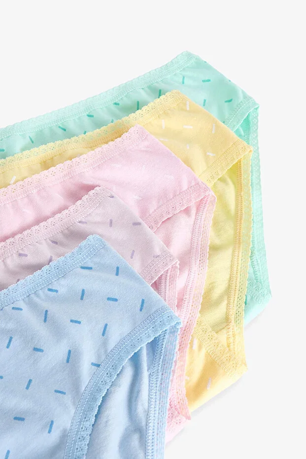 Colored Girls' Cotton Macaron 5-Pack Brief Panties