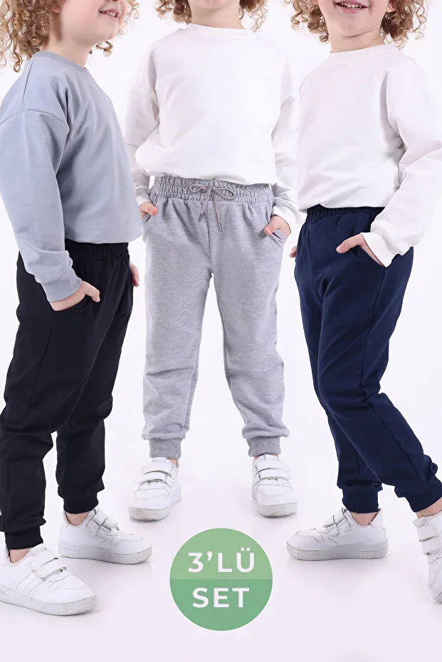 3 Piece Set Seasonal 2 Pocket Sweatpants (Navy Black Grey)