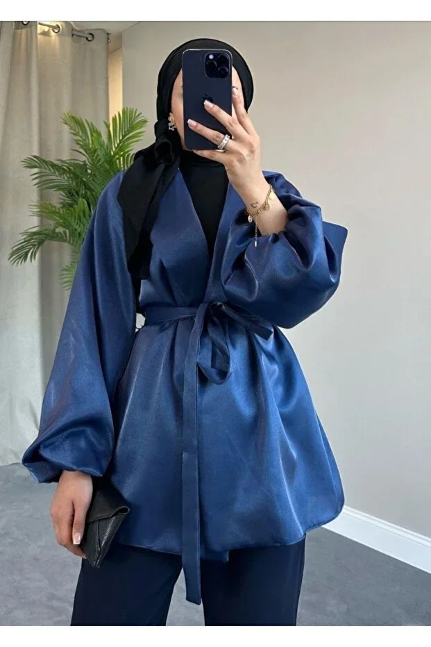 WOMEN'S STANDARD SIZE BELTED TAFFETA SATIN JACKET