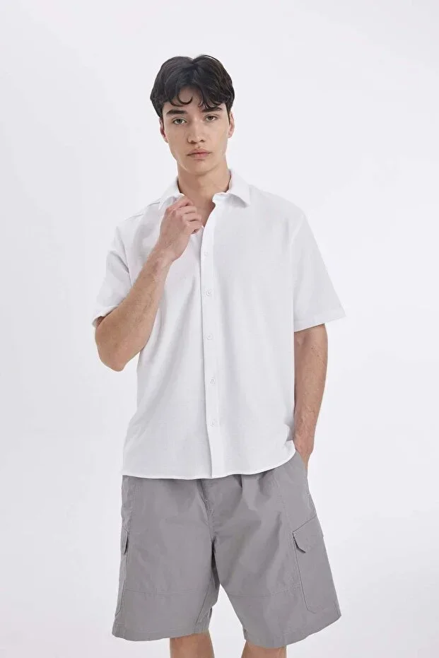 Regular Fit Summer Cotton Short Sleeve White Shirt D1902AX25SM