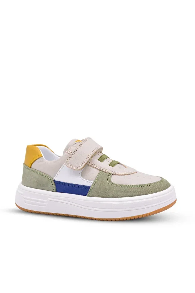 Milan Men's Children's Double Velcro Genuine Leather Beige Daily Shoes