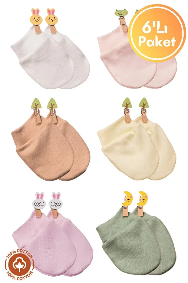 Unisex Baby Newborn Combed Organic Cotton Baby Mittens 6 Pair Set