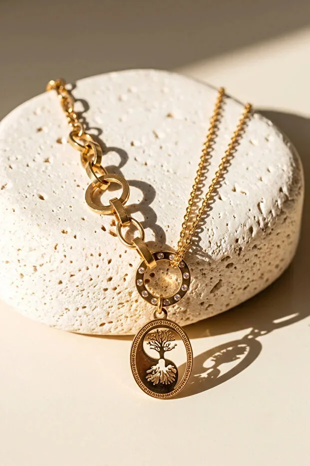 Inverted World Tree of Life Stainless Steel Necklace