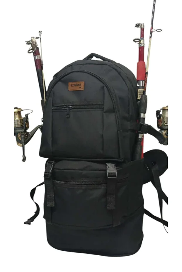 ROWAN ÇANTA Körüklü Black Fishing Rod Holder Travel Backpack for Camping/Mountain Fishing_70*34*27 Cm